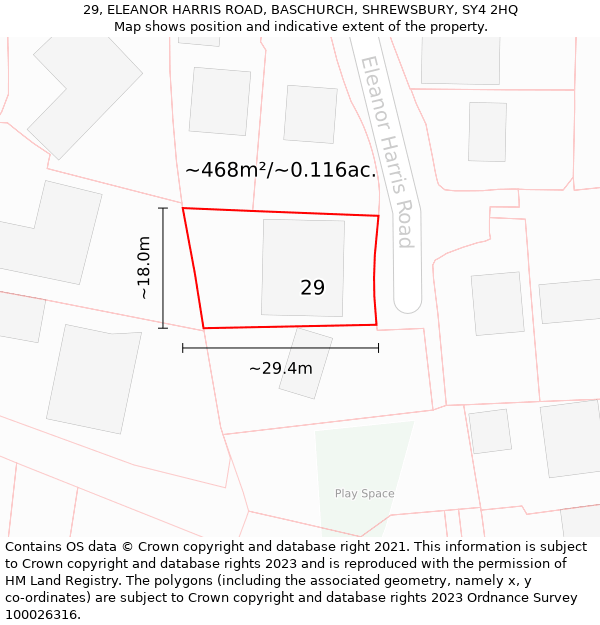 29, ELEANOR HARRIS ROAD, BASCHURCH, SHREWSBURY, SY4 2HQ: Plot and title map