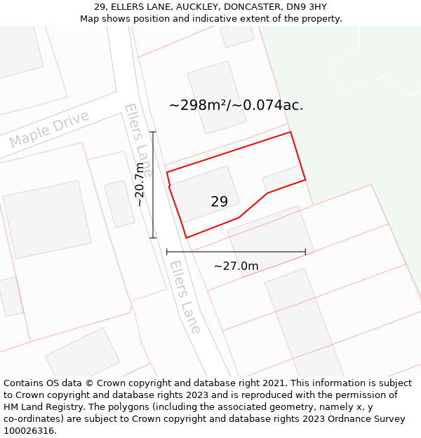 29, ELLERS LANE, AUCKLEY, DONCASTER, DN9 3HY: Plot and title map