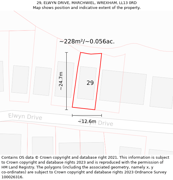 29, ELWYN DRIVE, MARCHWIEL, WREXHAM, LL13 0RD: Plot and title map