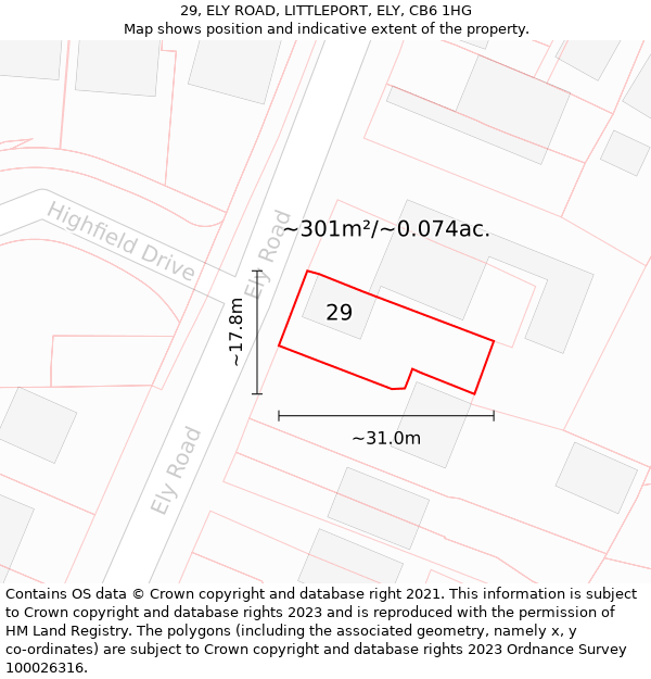 29, ELY ROAD, LITTLEPORT, ELY, CB6 1HG: Plot and title map