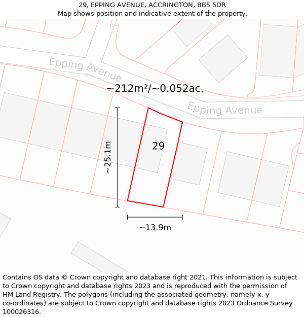 29, EPPING AVENUE, ACCRINGTON, BB5 5DR: Plot and title map