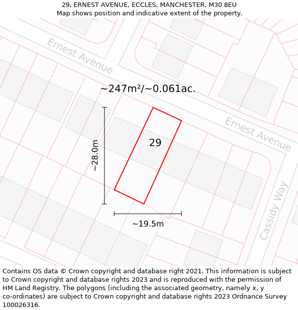 29, ERNEST AVENUE, ECCLES, MANCHESTER, M30 8EU: Plot and title map