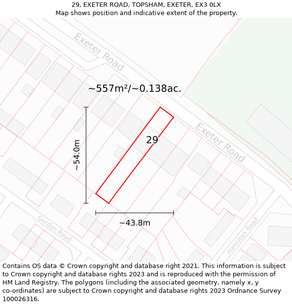 29, EXETER ROAD, TOPSHAM, EXETER, EX3 0LX: Plot and title map