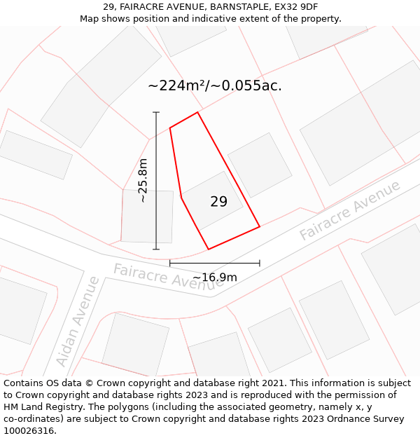 29, FAIRACRE AVENUE, BARNSTAPLE, EX32 9DF: Plot and title map