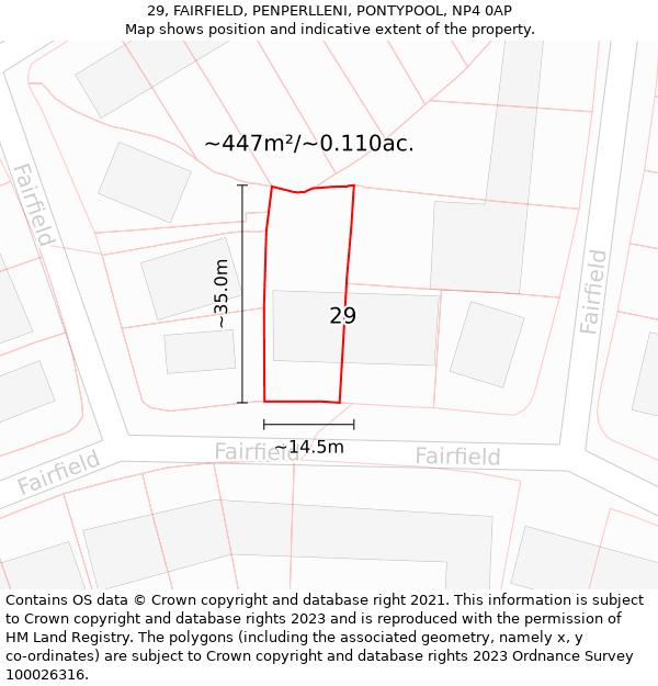 29, FAIRFIELD, PENPERLLENI, PONTYPOOL, NP4 0AP: Plot and title map