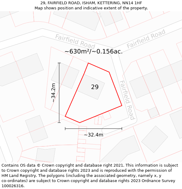 29, FAIRFIELD ROAD, ISHAM, KETTERING, NN14 1HF: Plot and title map