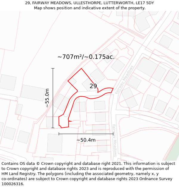 29, FAIRWAY MEADOWS, ULLESTHORPE, LUTTERWORTH, LE17 5DY: Plot and title map