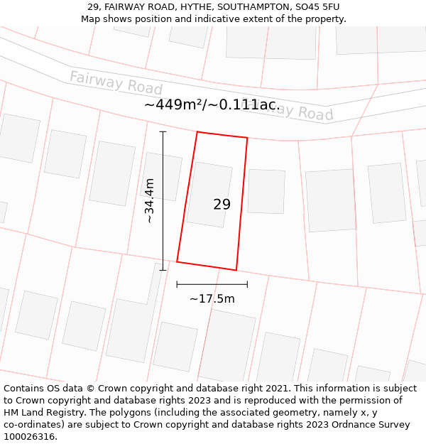 29, FAIRWAY ROAD, HYTHE, SOUTHAMPTON, SO45 5FU: Plot and title map