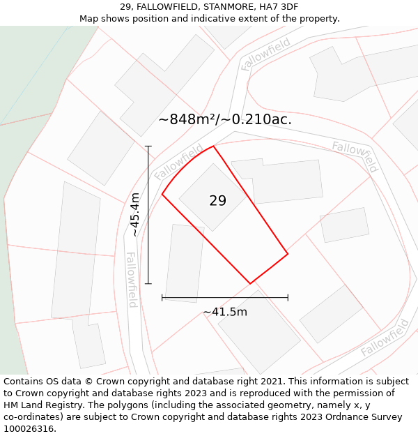 29, FALLOWFIELD, STANMORE, HA7 3DF: Plot and title map