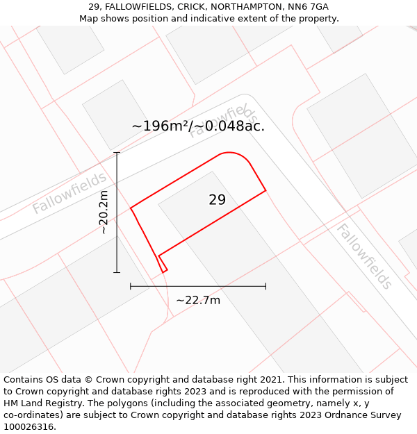 29, FALLOWFIELDS, CRICK, NORTHAMPTON, NN6 7GA: Plot and title map