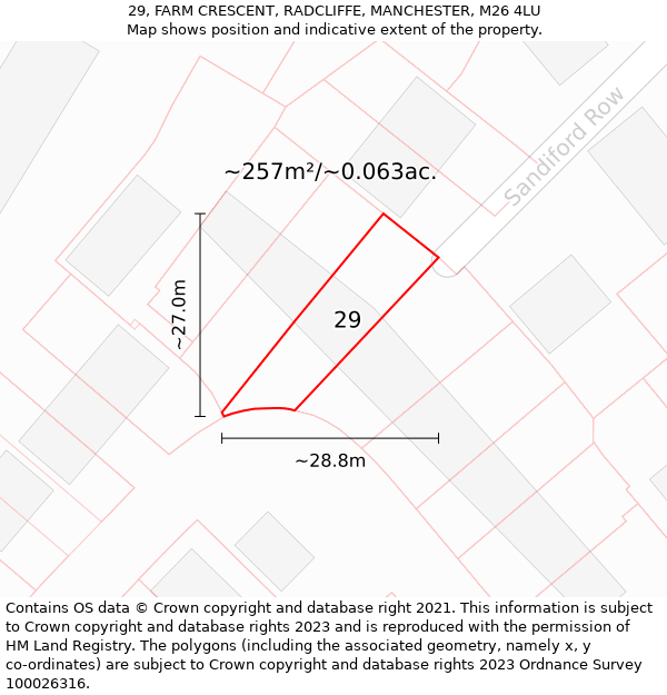 29, FARM CRESCENT, RADCLIFFE, MANCHESTER, M26 4LU: Plot and title map