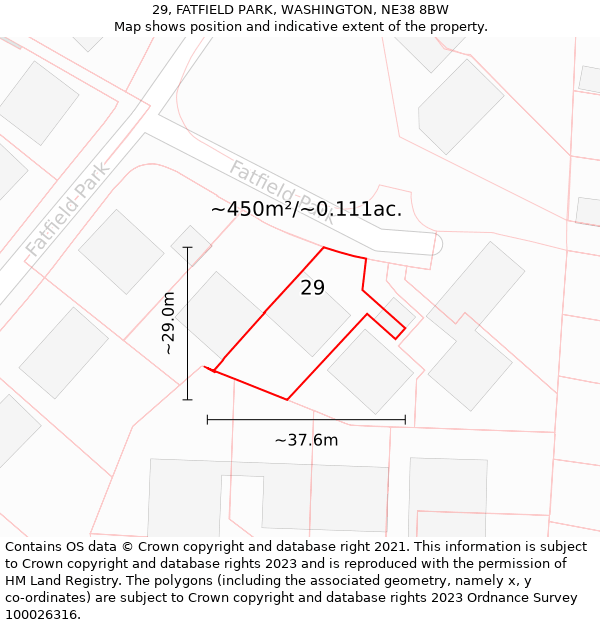 29, FATFIELD PARK, WASHINGTON, NE38 8BW: Plot and title map