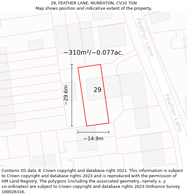 29, FEATHER LANE, NUNEATON, CV10 7GN: Plot and title map