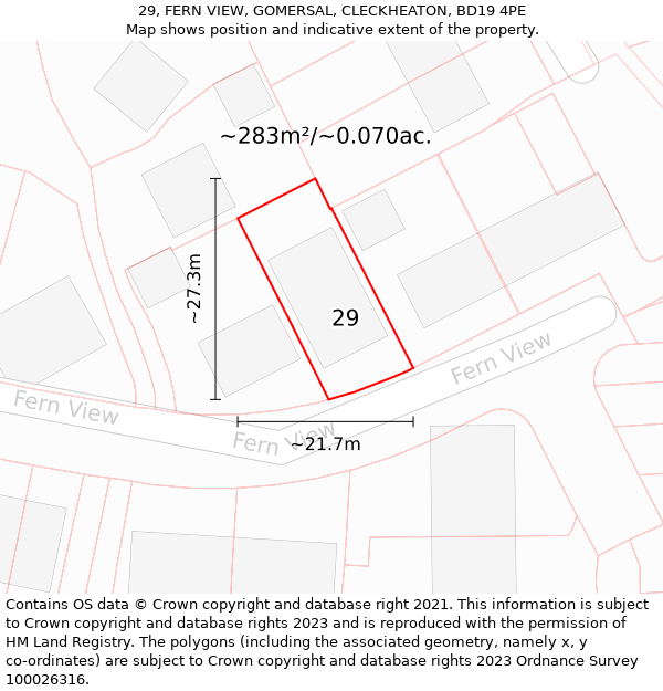 29, FERN VIEW, GOMERSAL, CLECKHEATON, BD19 4PE: Plot and title map