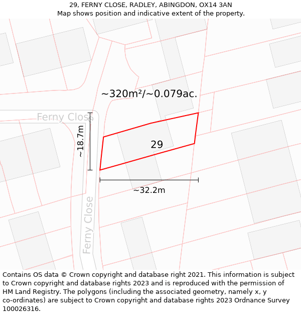 29, FERNY CLOSE, RADLEY, ABINGDON, OX14 3AN: Plot and title map