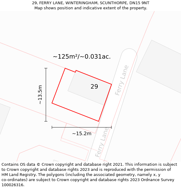 29, FERRY LANE, WINTERINGHAM, SCUNTHORPE, DN15 9NT: Plot and title map