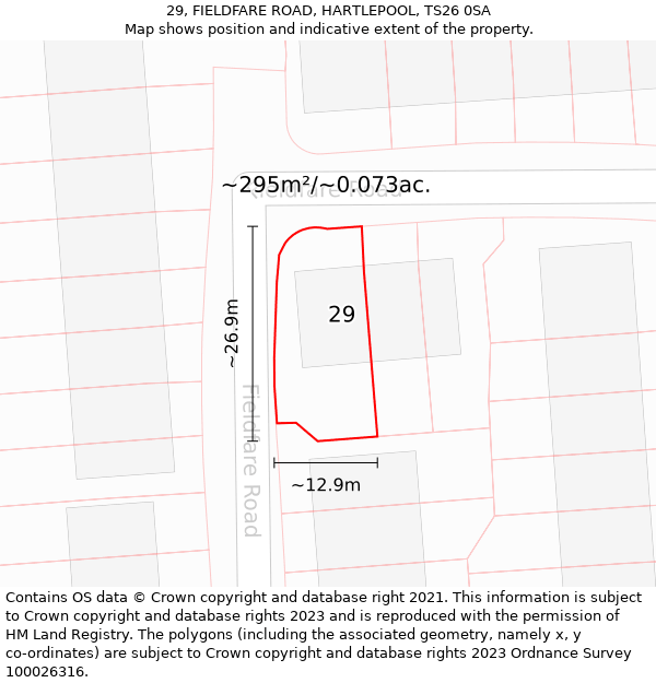 29, FIELDFARE ROAD, HARTLEPOOL, TS26 0SA: Plot and title map