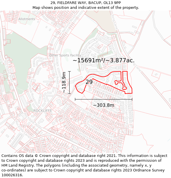 29, FIELDFARE WAY, BACUP, OL13 9PP: Plot and title map