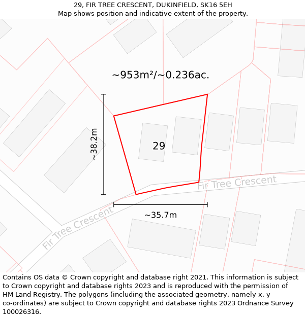 29, FIR TREE CRESCENT, DUKINFIELD, SK16 5EH: Plot and title map