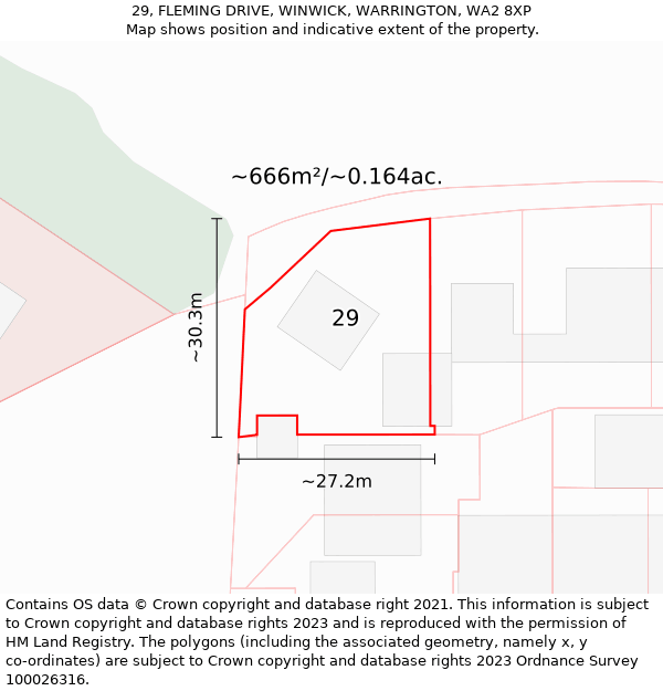 29, FLEMING DRIVE, WINWICK, WARRINGTON, WA2 8XP: Plot and title map