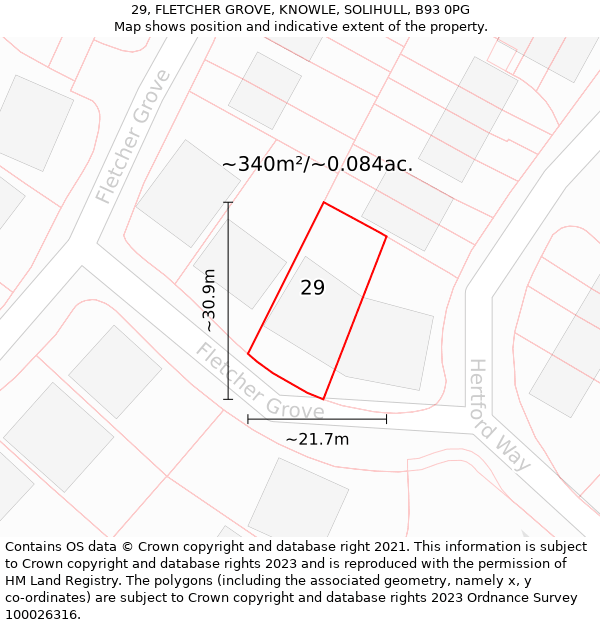 29, FLETCHER GROVE, KNOWLE, SOLIHULL, B93 0PG: Plot and title map