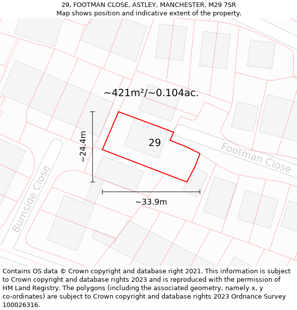 29, FOOTMAN CLOSE, ASTLEY, MANCHESTER, M29 7SR: Plot and title map