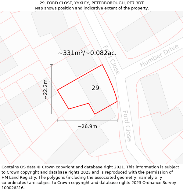 29, FORD CLOSE, YAXLEY, PETERBOROUGH, PE7 3DT: Plot and title map