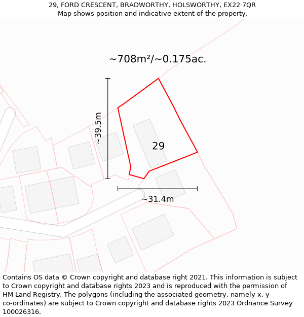 29, FORD CRESCENT, BRADWORTHY, HOLSWORTHY, EX22 7QR: Plot and title map