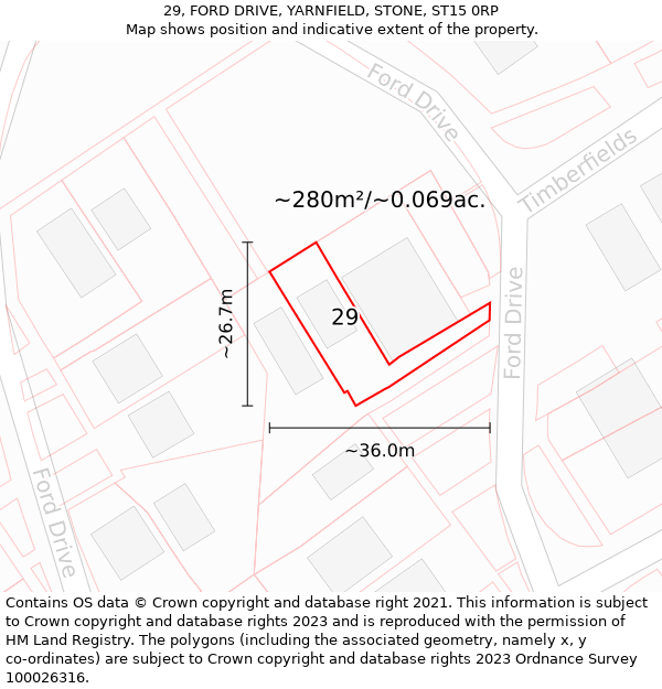 29, FORD DRIVE, YARNFIELD, STONE, ST15 0RP: Plot and title map