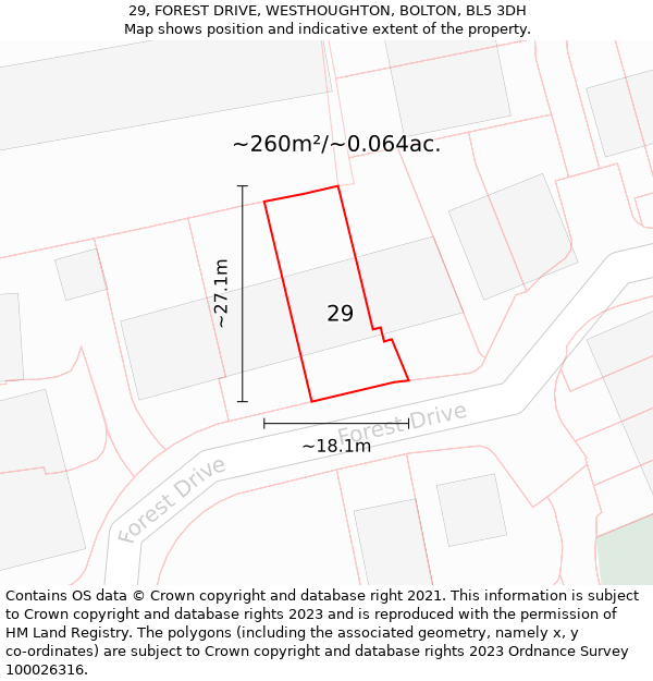 29, FOREST DRIVE, WESTHOUGHTON, BOLTON, BL5 3DH: Plot and title map