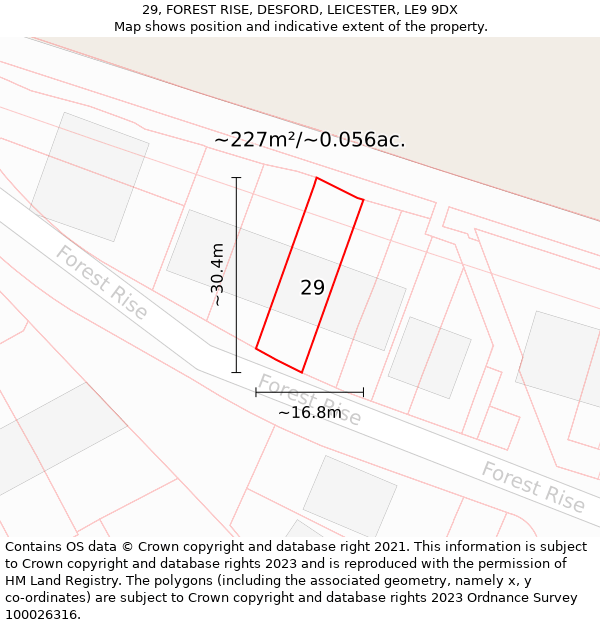 29, FOREST RISE, DESFORD, LEICESTER, LE9 9DX: Plot and title map