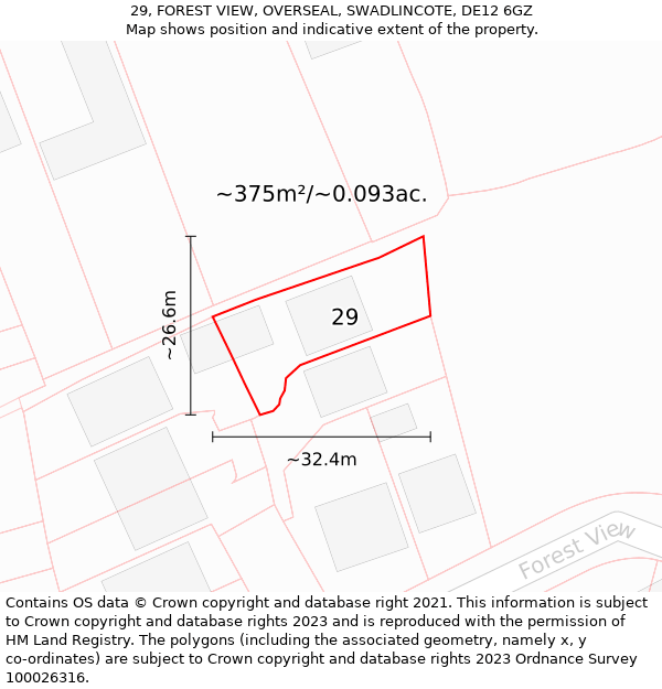 29, FOREST VIEW, OVERSEAL, SWADLINCOTE, DE12 6GZ: Plot and title map