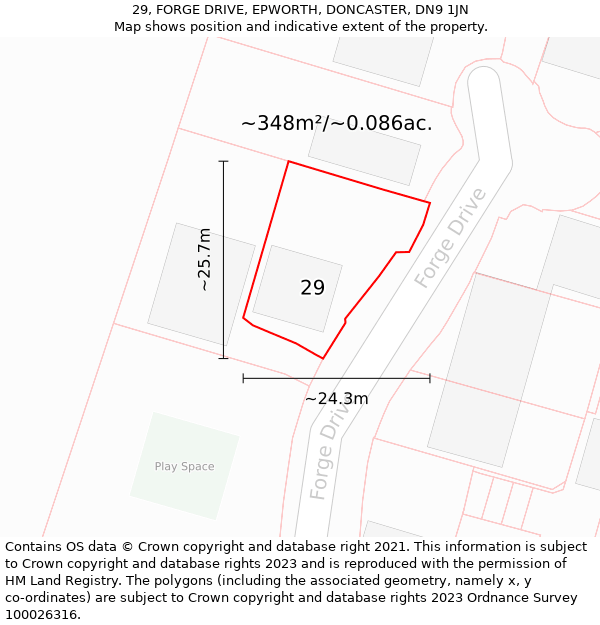 29, FORGE DRIVE, EPWORTH, DONCASTER, DN9 1JN: Plot and title map