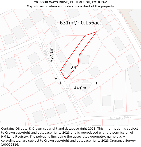 29, FOUR WAYS DRIVE, CHULMLEIGH, EX18 7AZ: Plot and title map