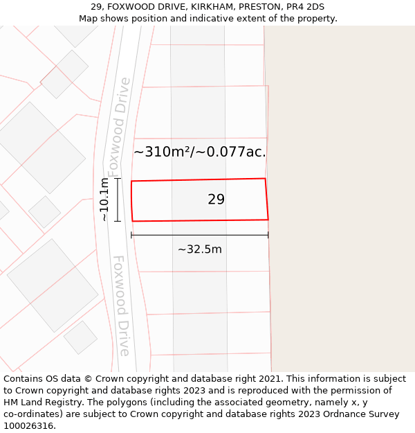 29, FOXWOOD DRIVE, KIRKHAM, PRESTON, PR4 2DS: Plot and title map