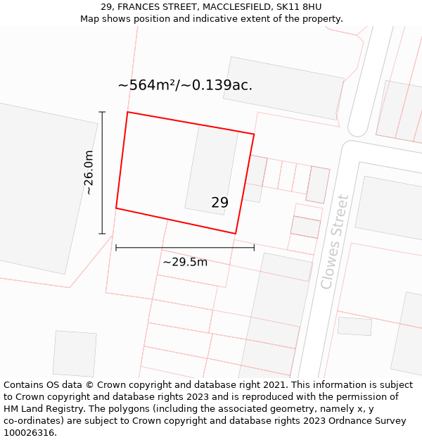 29, FRANCES STREET, MACCLESFIELD, SK11 8HU: Plot and title map