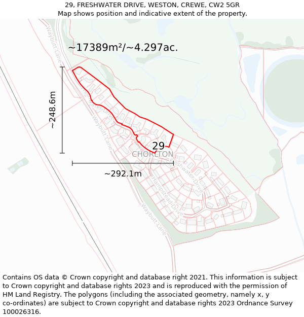 29, FRESHWATER DRIVE, WESTON, CREWE, CW2 5GR: Plot and title map