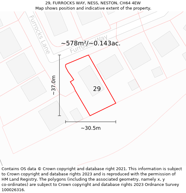 29, FURROCKS WAY, NESS, NESTON, CH64 4EW: Plot and title map