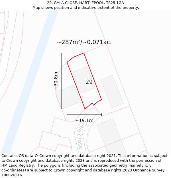 29, GALA CLOSE, HARTLEPOOL, TS25 1GA: Plot and title map