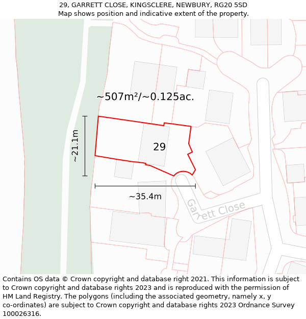 29, GARRETT CLOSE, KINGSCLERE, NEWBURY, RG20 5SD: Plot and title map