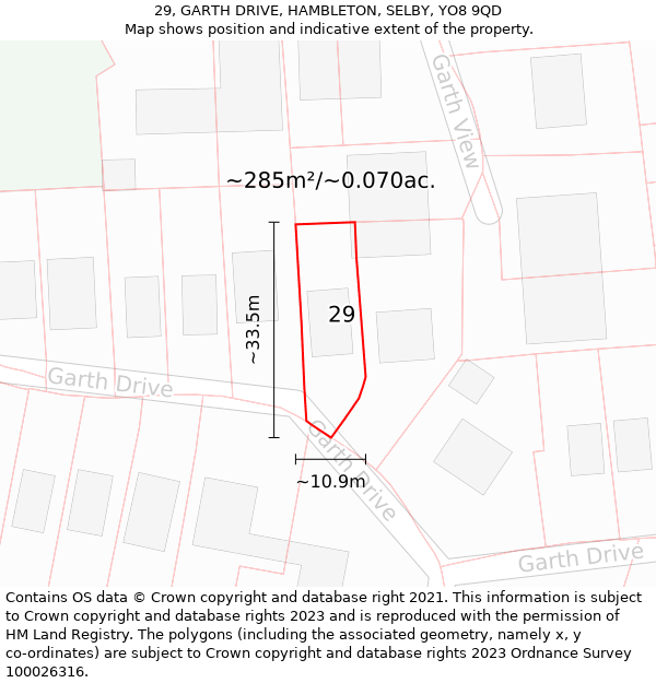 29, GARTH DRIVE, HAMBLETON, SELBY, YO8 9QD: Plot and title map