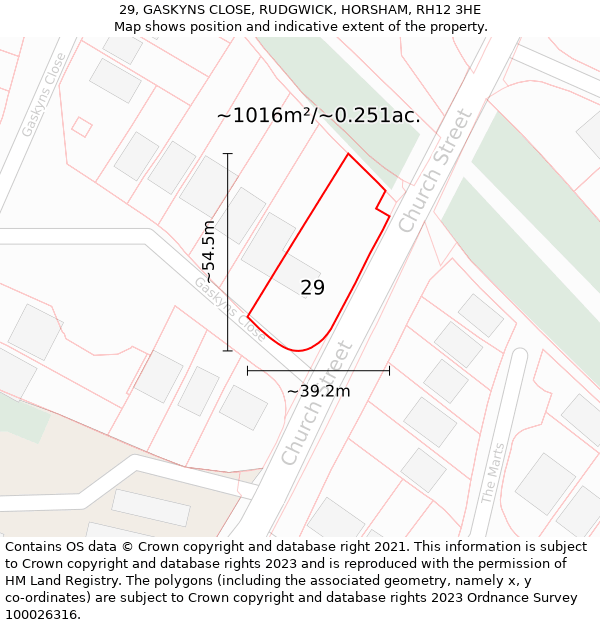 29, GASKYNS CLOSE, RUDGWICK, HORSHAM, RH12 3HE: Plot and title map