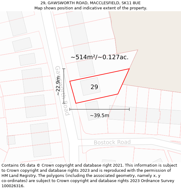 29, GAWSWORTH ROAD, MACCLESFIELD, SK11 8UE: Plot and title map