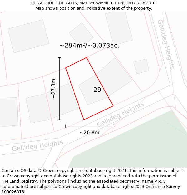 29, GELLIDEG HEIGHTS, MAESYCWMMER, HENGOED, CF82 7RL: Plot and title map