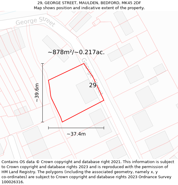 29, GEORGE STREET, MAULDEN, BEDFORD, MK45 2DF: Plot and title map