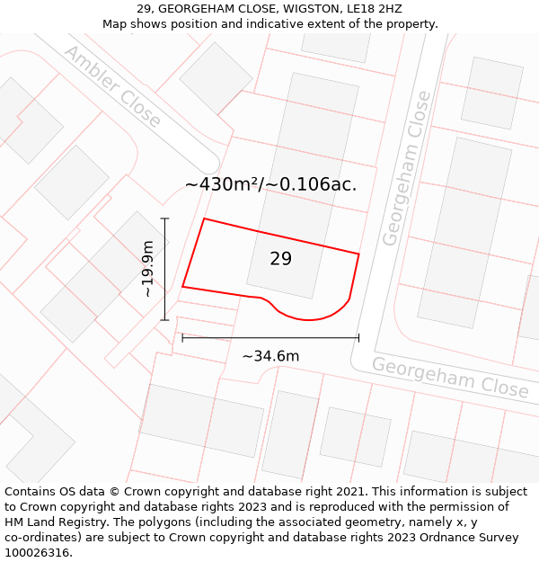 29, GEORGEHAM CLOSE, WIGSTON, LE18 2HZ: Plot and title map