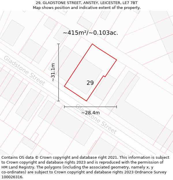 29, GLADSTONE STREET, ANSTEY, LEICESTER, LE7 7BT: Plot and title map