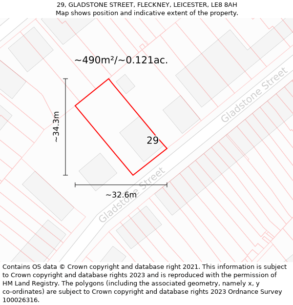 29, GLADSTONE STREET, FLECKNEY, LEICESTER, LE8 8AH: Plot and title map