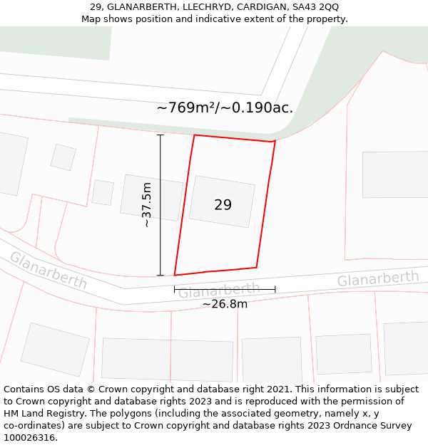 29, GLANARBERTH, LLECHRYD, CARDIGAN, SA43 2QQ: Plot and title map