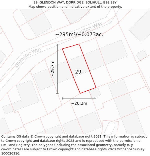 29, GLENDON WAY, DORRIDGE, SOLIHULL, B93 8SY: Plot and title map